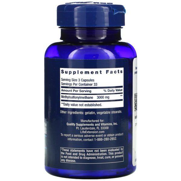Life Extension, MSM, 1,000 mg, 100 Capsules - Imagen 2