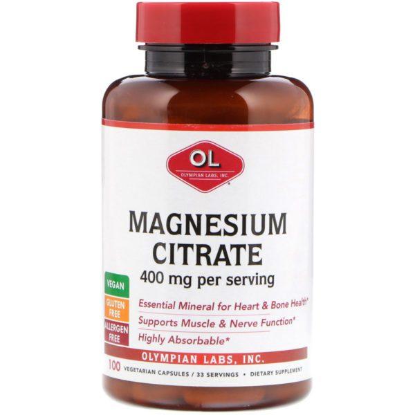 Olympian Labs, Citrato de magnesio, 400 mg, 100 cápsulas vegetarianas