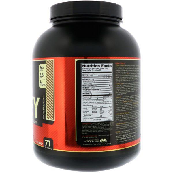 Optimum Nutrition, Estándar de oro, 100% suero de leche, chocolate con coco, 5 lbs (2,27 kg) - Imagen 2
