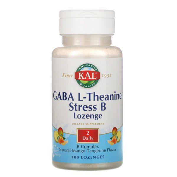 KAL, Pastilla GABA L-Theanine Stress B, sabor natural a mango y mandarina, 100 pastillas