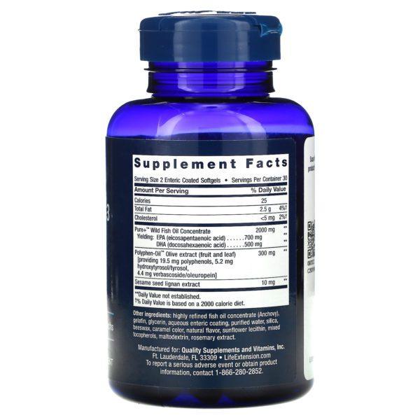 Life Extension, Super Omega-3 EPA/DHA Fish Oil, Sesame Lignans & Olive Extract, 60 Enteric Coated Softgels - Imagen 2
