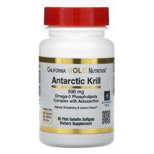 California Gold Nutrition, Aceite de kril antártico, Con astaxantina, RIMFROST, Sabor natural a fresa y limón, 500 mg, 30 cápsulas blandas de gelatina de pescado