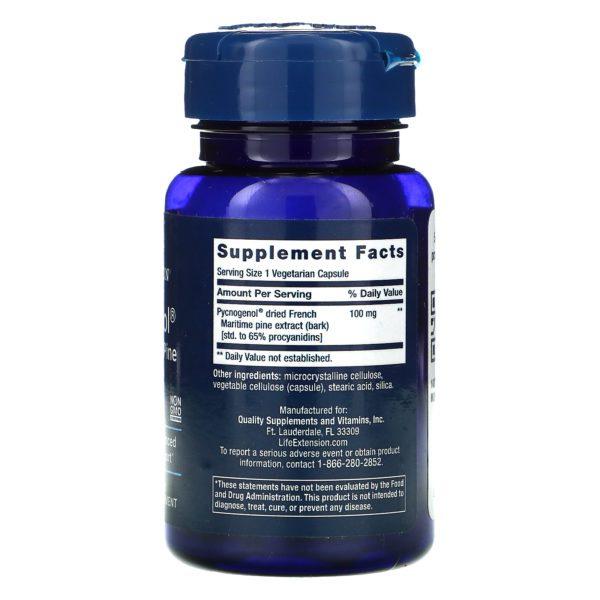 Life Extension, Pycnogenol, Extracto de corteza de pino marítimo francés, 100 mg, 60 cápsulas vegetales - Imagen 2