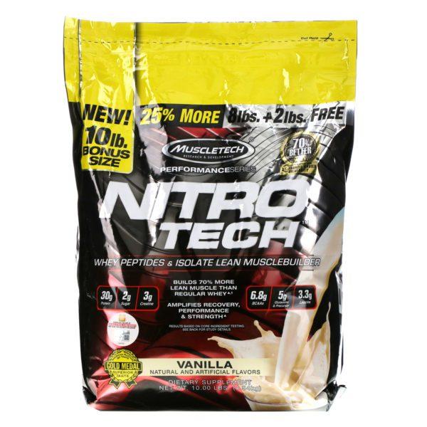 Muscletech, Performance Series, Nitro Tech, Whey Peptides & Isolate Lean Musclebuilder, Vanilla, 10 lbs (4.54 kg)