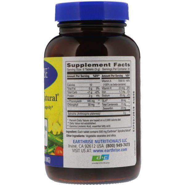 Earthrise, Espirulina Natural, 500 mg, 180 tabletas - Imagen 2