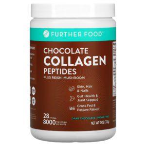 Further Food, Péptidos de colágeno sabor chocolate con hongo reishi, Chocolate amargo, 312 g (11 oz)