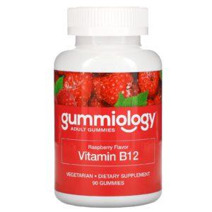 Gummiology, Gomitas con vitamina B12 para adultos, Sabor a frambuesa, 90 gomitas vegetales