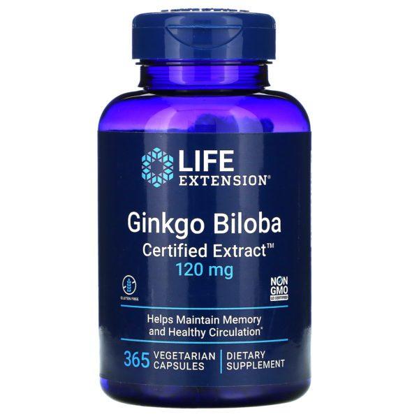 Life Extension, Ginkgo Biloba, Certified Extract, 120 mg, 365 cápsulas vegetales