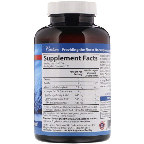Carlson Labs, DHA de mamá, 500 mg, 120 cápsulas blandas - Imagen 2