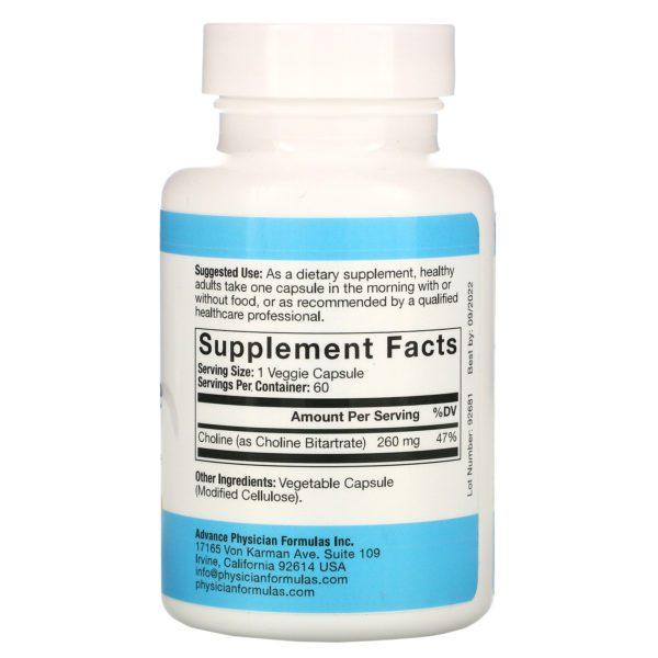 Advance Physician Formulas, Bitartrato de colina, 650 mg, 60 cápsulas - Imagen 2