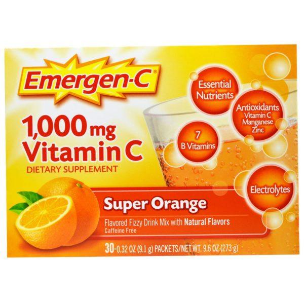Emergen-C, 1000 mg de vitamina C, Supernaranja, 30 sobres, 9,1 g (0,32 oz)