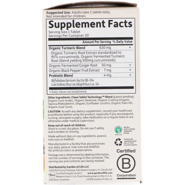 Garden of Life, MyKind Organics, Maximum Strength, Turmeric, Joints & Mobility, 30 Vegan Tablets - Imagen 2
