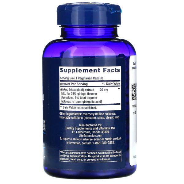 Life Extension, Ginkgo Biloba, Certified Extract, 120 mg, 365 cápsulas vegetales - Imagen 2