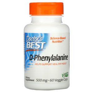 Doctor's Best, D-fenilalanina, 500 mg, 60 cápsulas vegetales