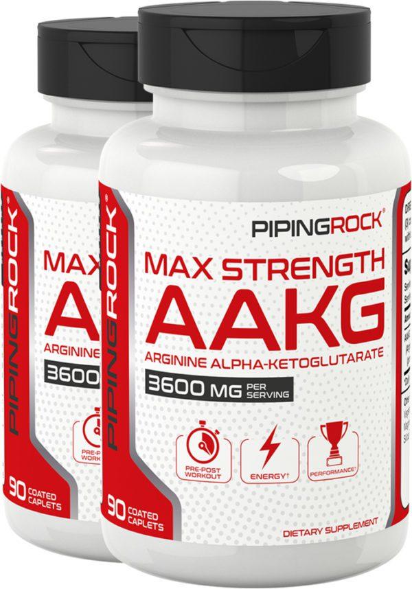 Max Strength AAKG Arginine Alpha-Ketoglutarate (Nitric Oxide Enhancer), 3600 mg (per serving), 90 Coated Caplets, 2  Bottles