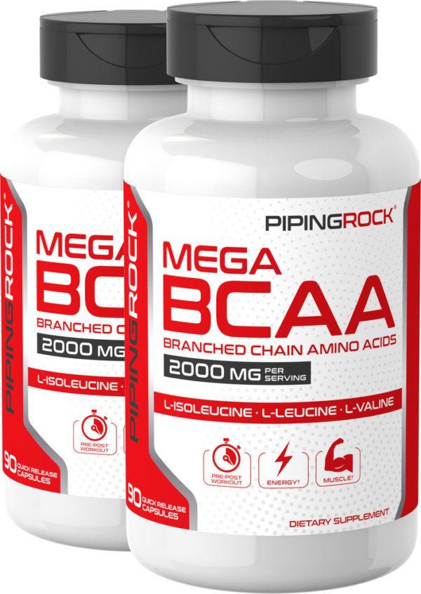 Mega BCAA, 2000 mg (per serving), 90 Quick Release Capsules, 2  Bottles