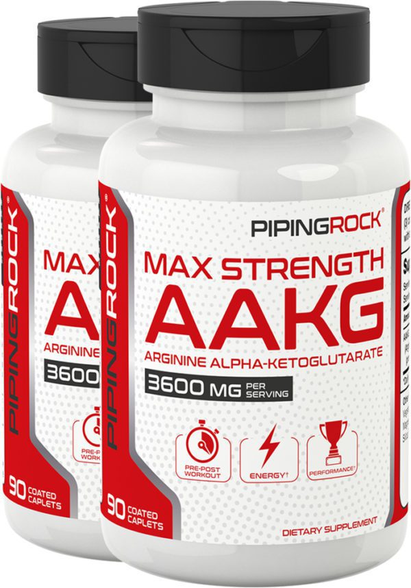 Max Strength AAKG Arginine Alpha-Ketoglutarate (Nitric Oxide Enhancer), 3600 mg (per serving), 90 Coated Caplets, 2  Bottles
