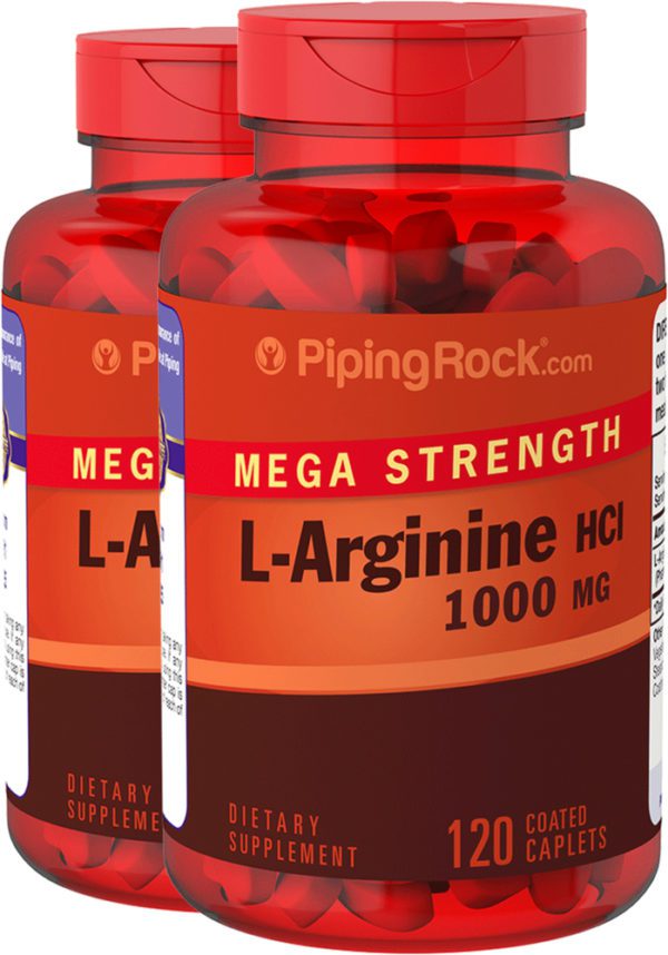 Mega Strength L-Arginine HCL (Pharmaceutical Grade), 1000 mg, 120 Coated Caplets, 2  Bottles