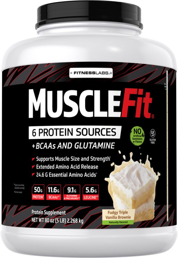 MuscleFit Protein Powder (Natural Fudgy Triple Vanilla Brownie), 5 lb (2.268 kg)