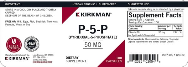 Kirkman P-5-P (Pyridoxal 5-Phosphate) 50 mg - Hypoallergenic 100 Vegetarian Capsules - Imagen 3