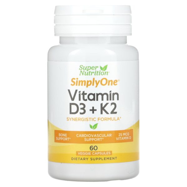 Super Nutrition, Vitaminas D3 y K2, 60 cápsulas vegetales