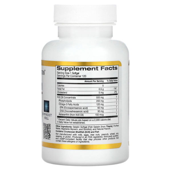 California Gold Nutrition, Aceite de kril antártico, Complejo de fosfolípidos de omega-3 con astaxantina, Sabor natural a fresa y limón, 500 mg, 120 cápsulas blandas de gelatina de pescado - Imagen 2