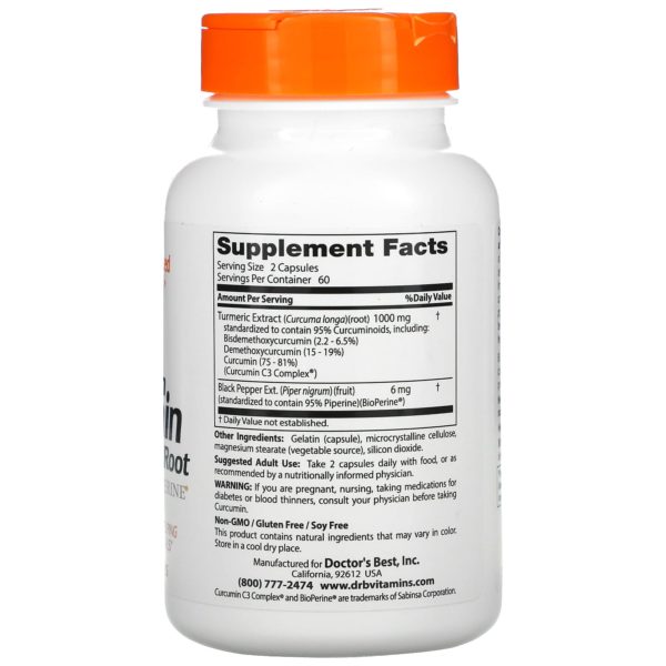 Doctor's Best, Curcumina de alta absorción, 500 mg, 120 cápsulas - Imagen 2