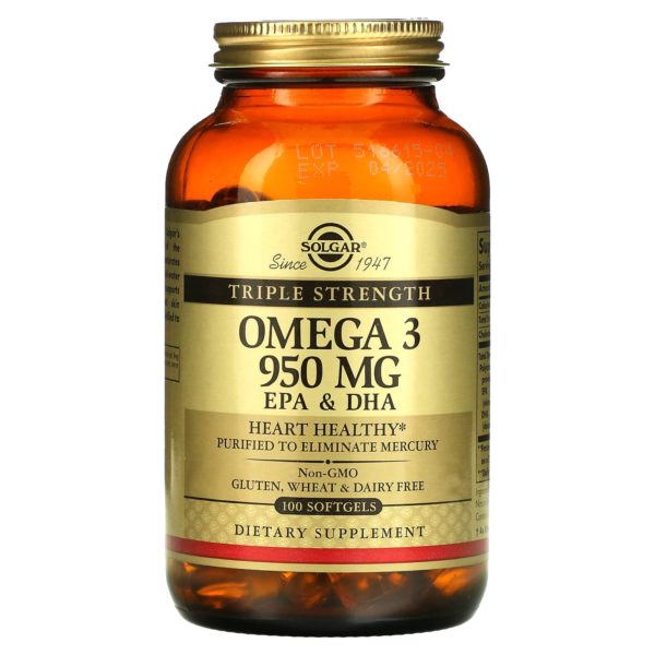 Solgar, Omega-3, EPA y DHA, Concentración triple, 950 mg, 100 cápsulas blandas