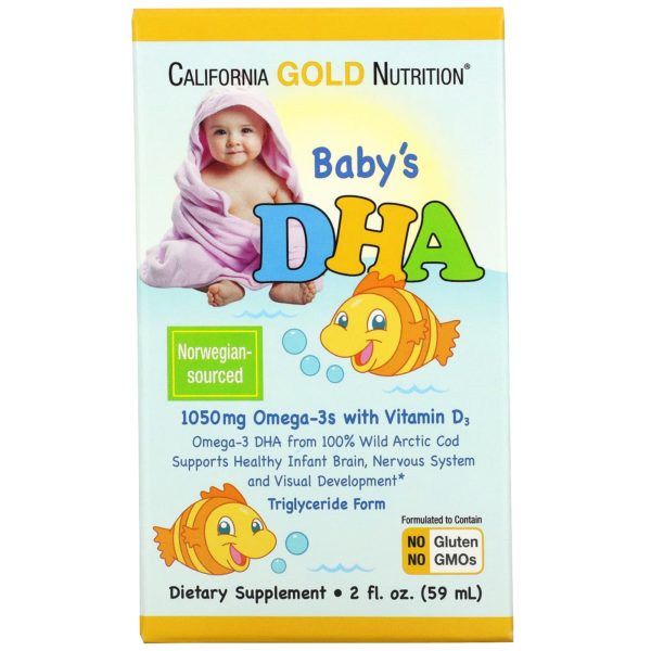 California Gold Nutrition, DHA para bebés, Omega-3 con vitamina D3, 1050 mg, 59 ml (2 oz. líq.)