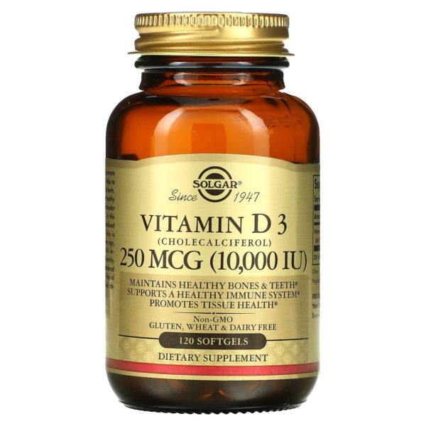 Solgar, Vitamina D3 (colecalciferol), 250 mcg (10.000 UI), 120 cápsulas blandas