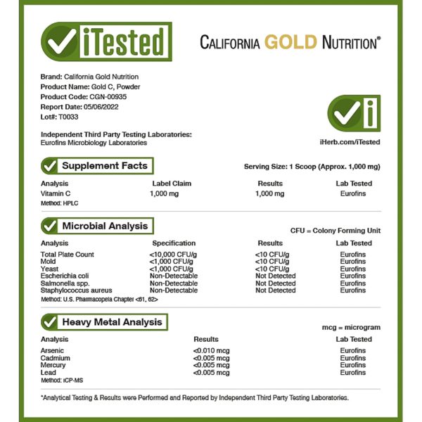 California Gold Nutrition, Gold C en polvo, Vitamina C, 1000 mg, 250 g (8,81 oz) - Imagen 4