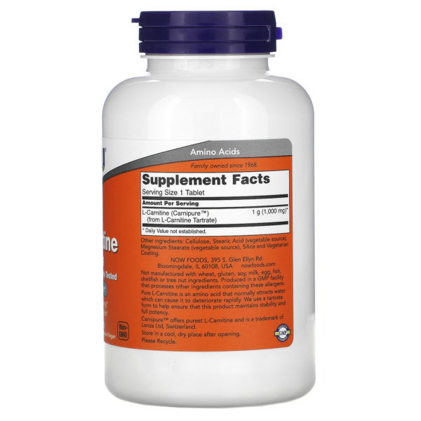 NOW Foods, L-carnitina, 1000 mg, 100 comprimidos - Imagen 2
