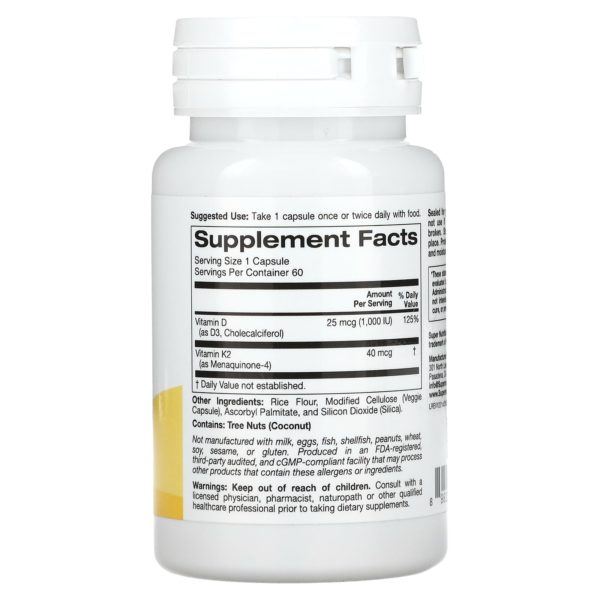 Super Nutrition, Vitaminas D3 y K2, 60 cápsulas vegetales - Imagen 2