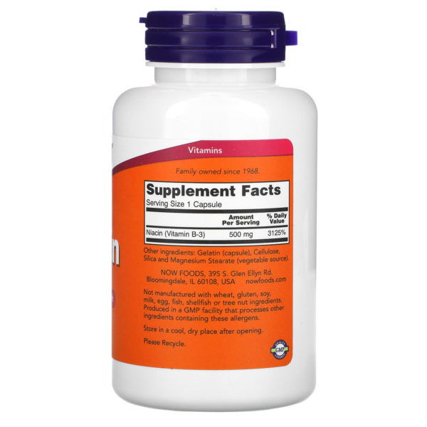 NOW Foods, Niacina, 500 mg, 100 cápsulas - Imagen 2
