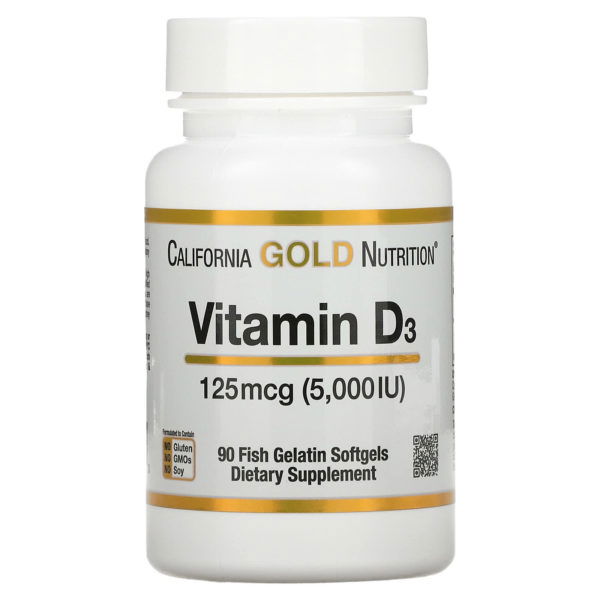 California Gold Nutrition, Vitamina D3, 125 mcg (5000 UI), 90 cápsulas blandas de gelatina de pescado