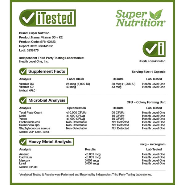 Super Nutrition, Vitaminas D3 y K2, 60 cápsulas vegetales - Imagen 4
