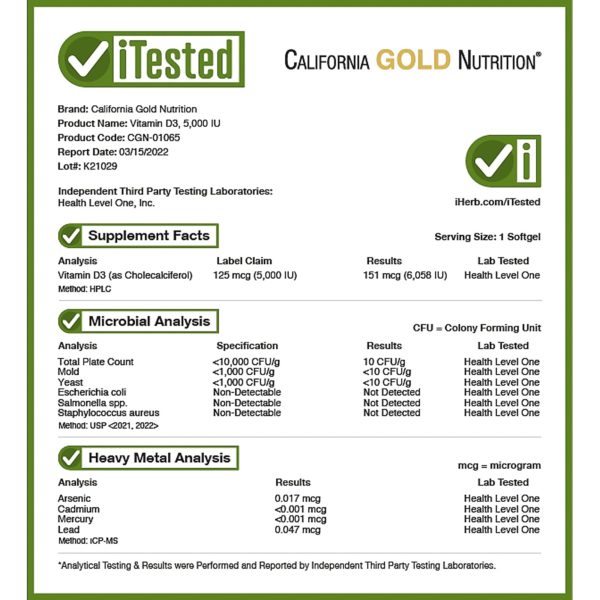 California Gold Nutrition, Vitamina D3, 125 mcg (5000 UI), 90 cápsulas blandas de gelatina de pescado - Imagen 4