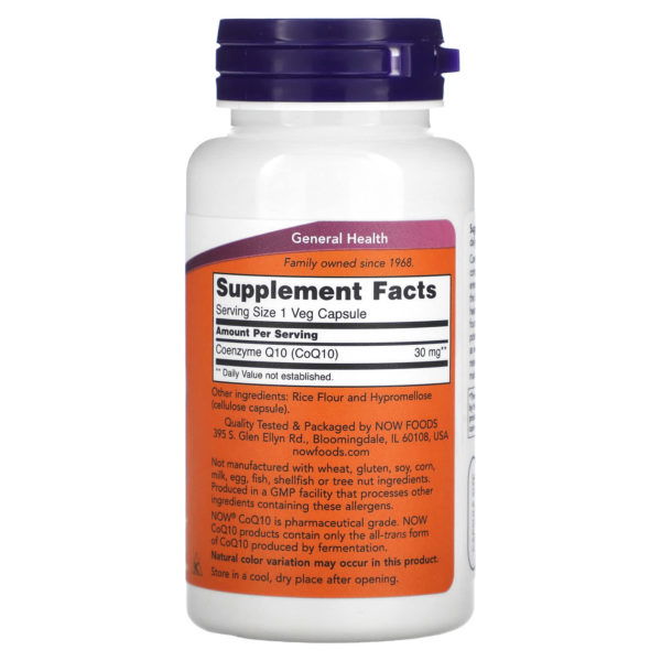 NOW Foods, CoQ10, 30 mg, 60 cápsulas vegetales - Imagen 2