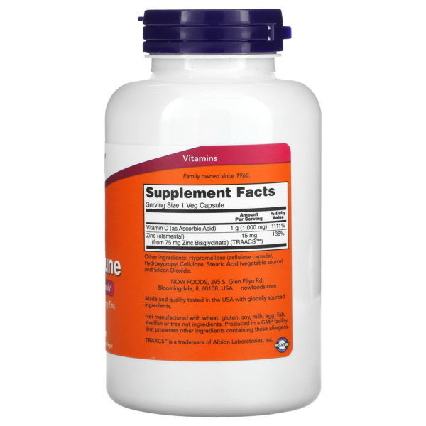 NOW Foods, C-1000 Zinc Immune, 180 cápsulas vegetales - Imagen 2