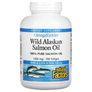 Natural Factors, Omega Factors, Aceite de salmón salvaje de Alaska, 1000 mg, 180 cápsulas blandas