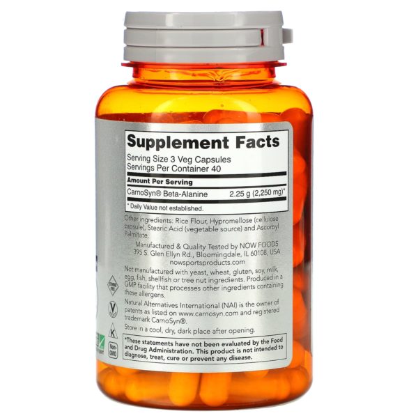 NOW Foods, Sports, Beta-alanina, Resistencia, 750 mg, 120 cápsulas vegetales - Imagen 2