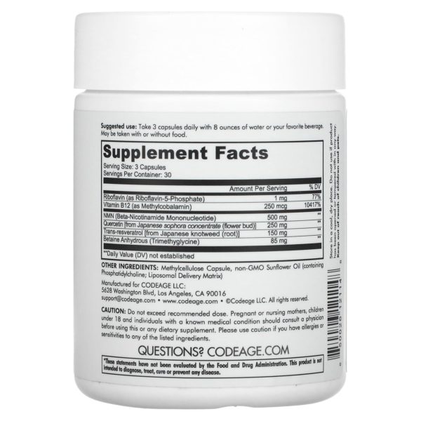 Codeage, NMN liposomal, resveratrol, quercetina, 90 cápsulas - Imagen 2