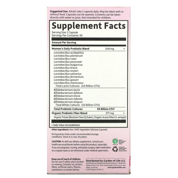 Garden of Life, Dr. Formulated Probiotics, una vez al día para las mujeres 30 capsulas vegano - Imagen 2