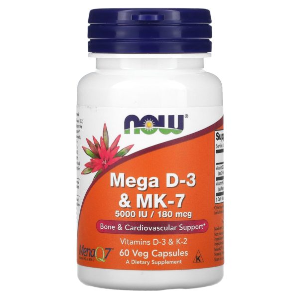 NOW Foods, Megavitamina D3 y MK-7, 180 mcg, (5000 UI), 60 cápsulas vegetales