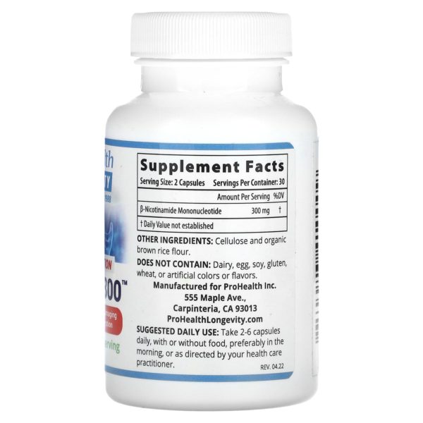 ProHealth Longevity, NMN Pro 300, Absorción mejorada, 150 mg, 60 cápsulas - Imagen 2