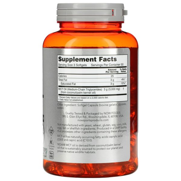 NOW Foods, Sports, MCT Oil, 1000 mg, 150 Cápsulas Blandas - Imagen 2