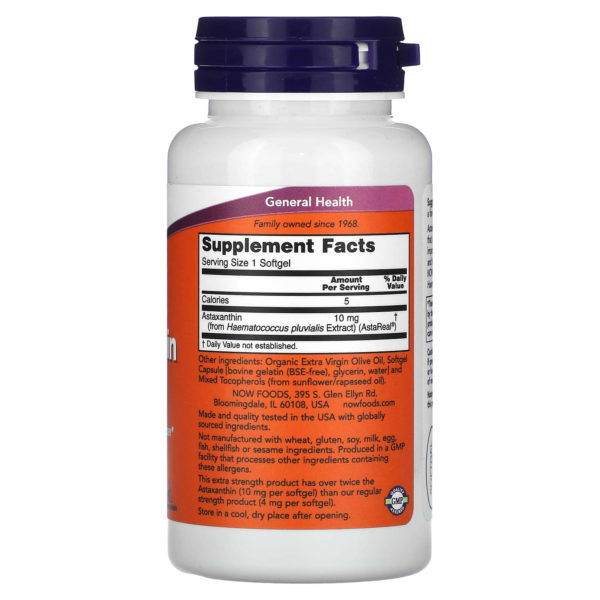 NOW Foods, Astaxantina, 10 mg, 60 cápsulas blandas - Imagen 2