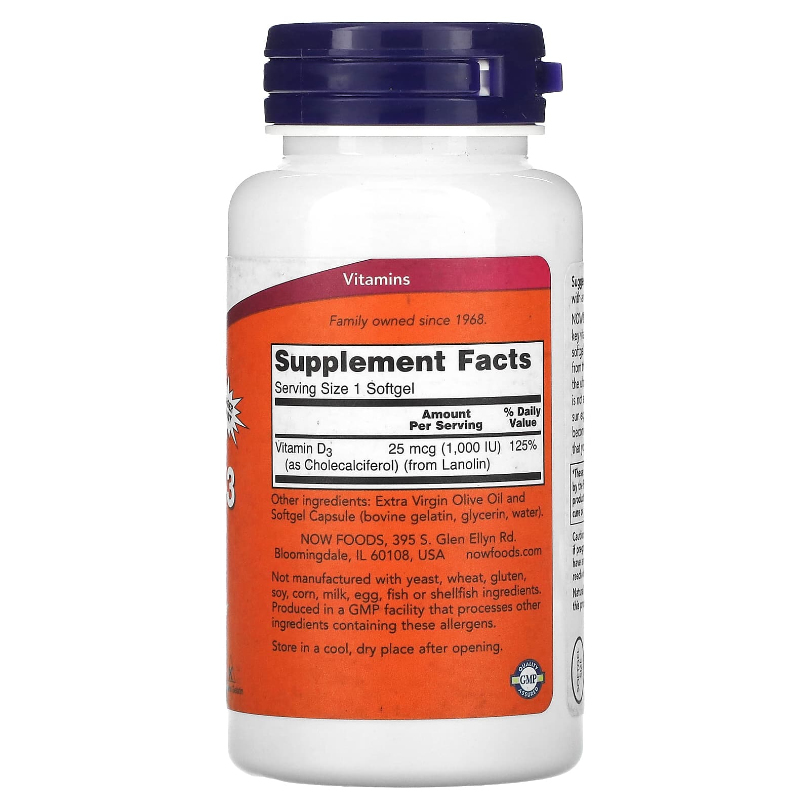 NOW Foods, Vitamina D3, 25 mcg (1000 UI), 360 cápsulas blandas | Allnatural
