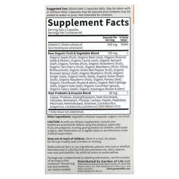 Garden of Life, Vitamin Code, RAW Vitamin C, 250 mg, 120 cápsulas veganas - Imagen 2