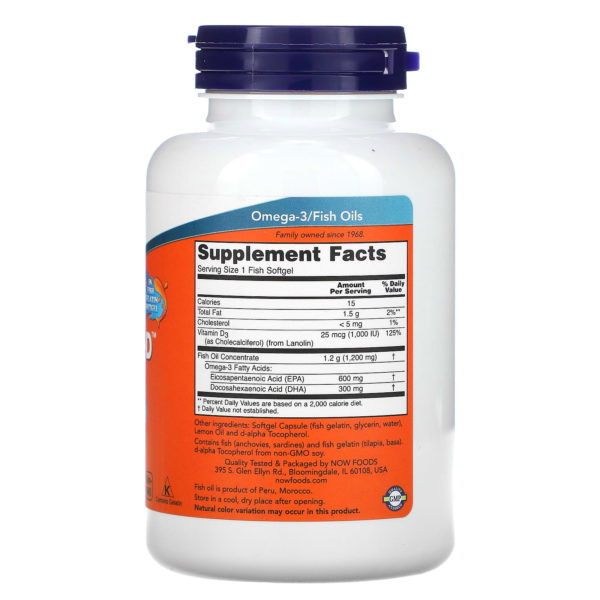 NOW Foods, Ultra Omega 3-D, 600 EPA/300 DHA, 90 cápsulas blandas de pescado - Imagen 2
